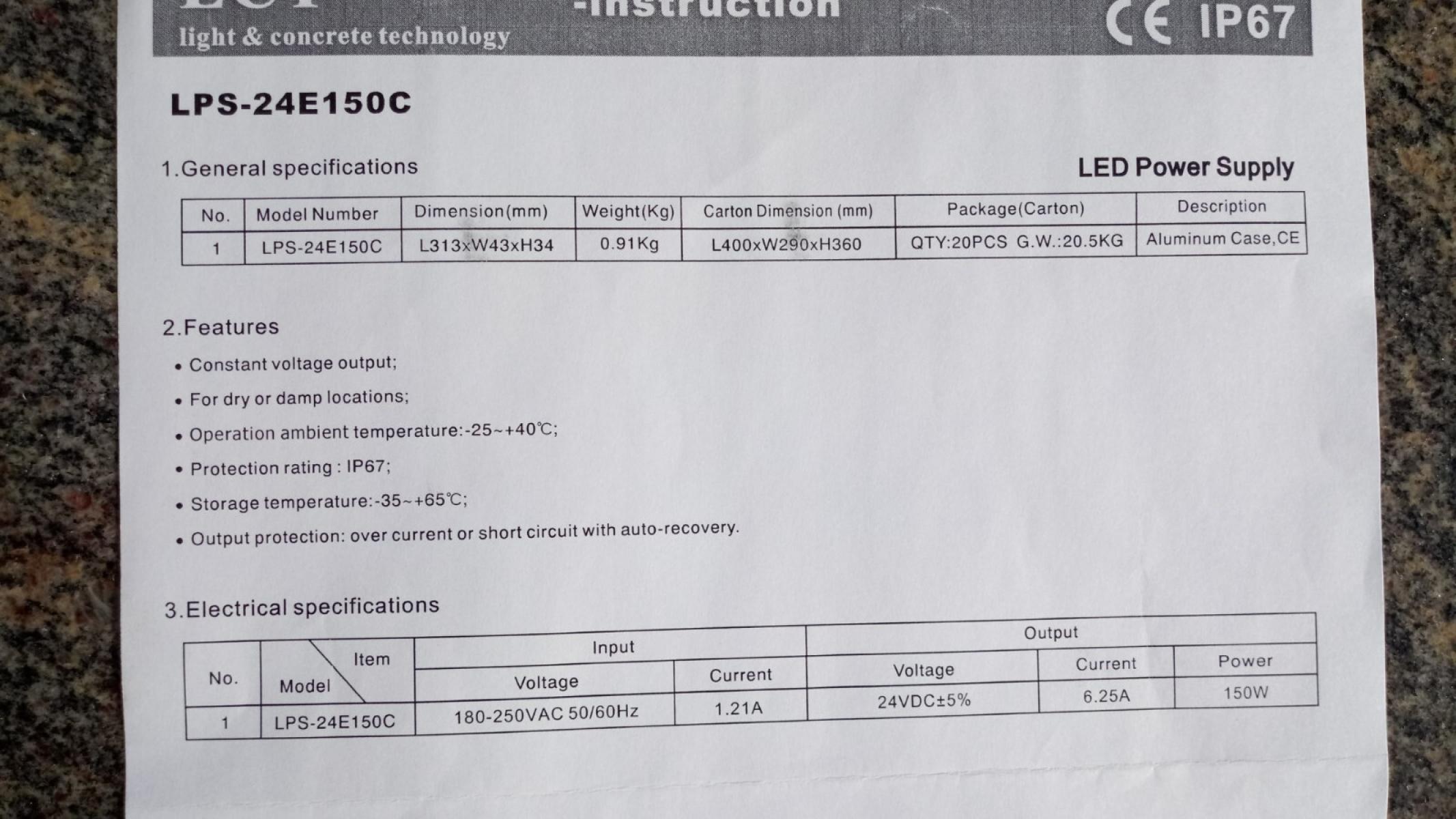 LCT LED Trafo 24V LPS-24E150C 6,25A